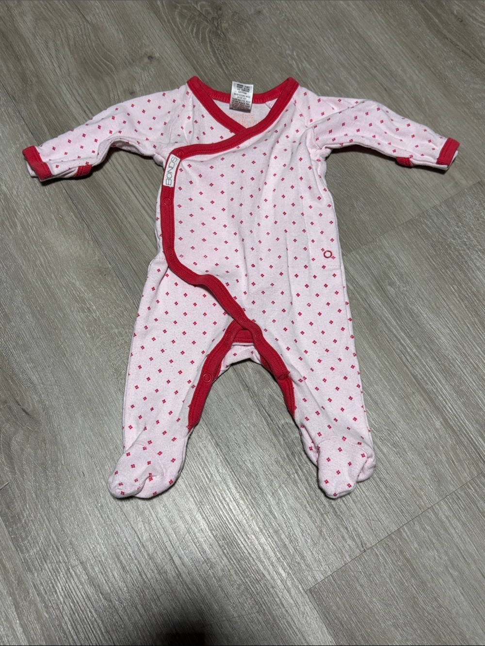 Bonds Baby One-Piece Footed Sleepsuit - Pink with Red Trim